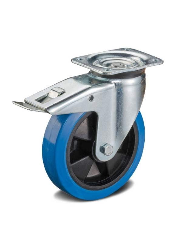 Blue elastic rubber castor with brake