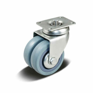 50-75mm Rubber/TPR Twin Wheel Apparatus Castor – Top Plate – Swivel with Brake