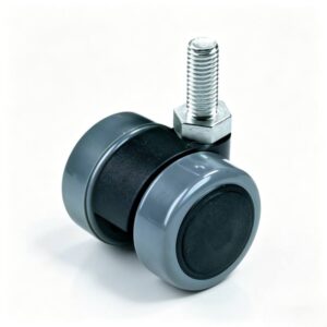 Black/Grey PU Threaded Stem Furniture Castor with Nylon Core, 30-60mm, 25-50kg Load with Swivel and Brake Options