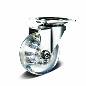Transparent PU Top Plate Furniture Castor with Nylon Core, 35-100mm, 30-70kg Load with Swivel Option