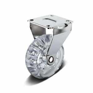 Transparent PU Fixed Top Plate Furniture Castor with Nylon Core, 35-100mm, 30-70kg Load with Fixed Option