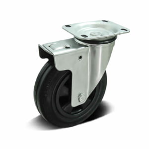 G2 Series Rubber/Elastic Rubber Garbage Bin Castor with PP/Metal Core – Top Plate Swivel with Brake, 125-200mm