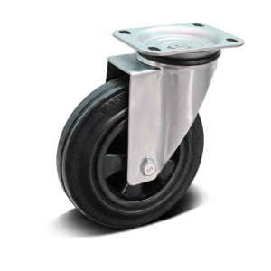 G2 Series Rubber/Elastic Rubber Garbage Bin Castor with PP/Metal Core – Top Plate Swivel, 125-200mm
