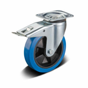 H01 5×5, Elastic Rubber/PP/PA Heavy Duty Castor – Top Plate – Swivel with Brake