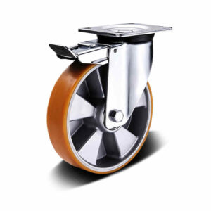 H02 6×4, PU+Aluminium/Cast Iron Heavy Duty Castor – Top Plate – Swivel with Brake