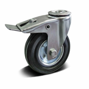 Rubber with PP and Metal Core Bolt Hole Swivel with Steel Brake Industrial Castor, 80-250mm, 50-220kg