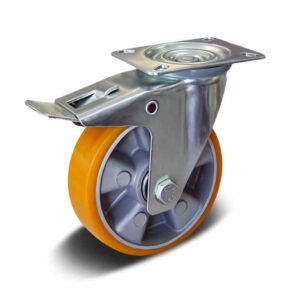 Elastic Rubber and PU with Cast Iron and Aluminum Core Top Plate Swivel with Steel Brake Industrial Castor, 80-250mm, 100-300kg