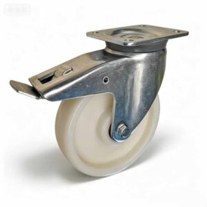H01 White PA6 Wheel Heavy Duty Castor, ball bearing – Swivel with Brake