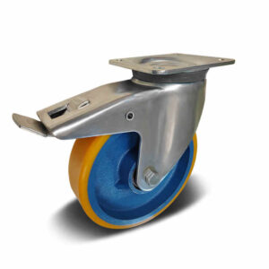 H01 PU+Cast Iron Wheel Heavy Duty Castor, ball bearing – Swivel with Brake
