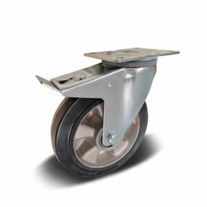 H08 Elastic Rubber+Aluminium Wheel Heavy Duty Castor – Swivel with Brake