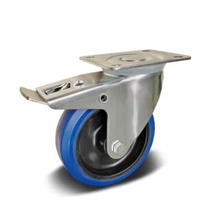 Elastic Rubber with PA6 Core Top Plate Swivel with Steel Brake Industrial Castor, 100-125mm, 160-200kg