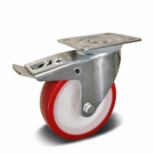 PU with PA6 Core Top Plate Swivel with Steel Brake Industrial Castor, 100-125mm, 160-200kg