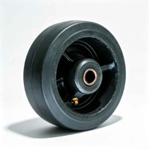 100-200mm Black Rubber/Cast Iron Core Wheel – Roller Bearing